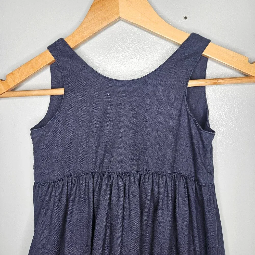 HARTSTRINGS Girls Dress Size 5 Linen Blend Blue Back Tie and Buttons Sleeveless